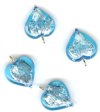 1 13x13x6mm Aqua with Foil Lampwork Heart Pendant